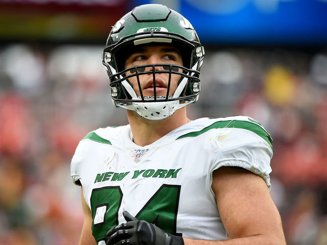LANDOVER, MD - NOVEMBER 17: Ryan Griffin #84 of the New York Jets looks on during the second half against the Washington Redskins at FedExField on November 17, 2019 in Landover, Maryland.