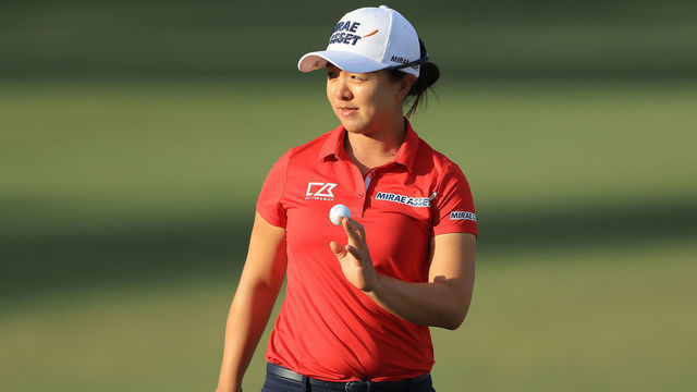 NAPLES, FLORIDA - NOVEMBER 21: Sei Young Kim of Korea reacts after a putt on the 18th green during the first round of the CME Group Tour Championship at Tiburon Golf Club on November 21, 2019 in Naples, Florida.