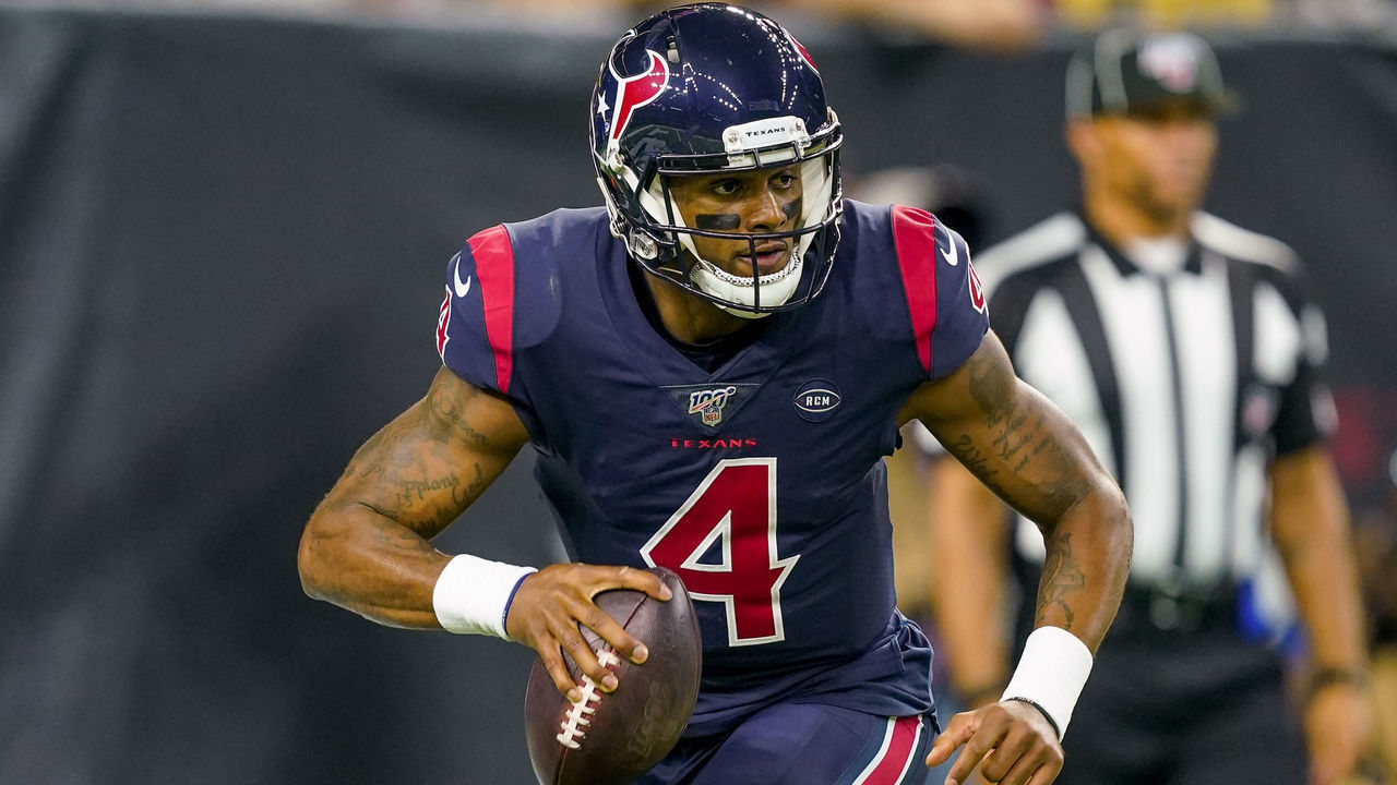 HOUSTON, TX - NOVEMBER 21: Houston Texans quarterback Deshaun Watson (4) runs out during the game between the Indianapolis Colts and Houston Texas on November 21, 2019 at NRG Stadium in Houston, TX.
