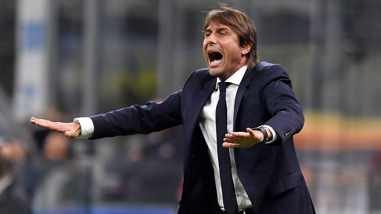 MILANO, ITALY - 2019/10/06: Antonio Conte, coach of FC Internazionale, reacts during the Serie A match between FC Internazionale and Juventus. Juventus won 2-1 over FC Internazionale.