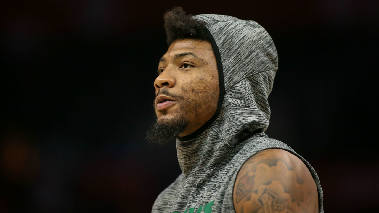 LOS ANGELES, CA - NOVEMBER 20:Boston Celtics guard Marcus Smart (36) before the Boston Celtics vs LA Clippers NBA basketball game on November 20, 2019, at Staples Center in Los Angeles, CA.