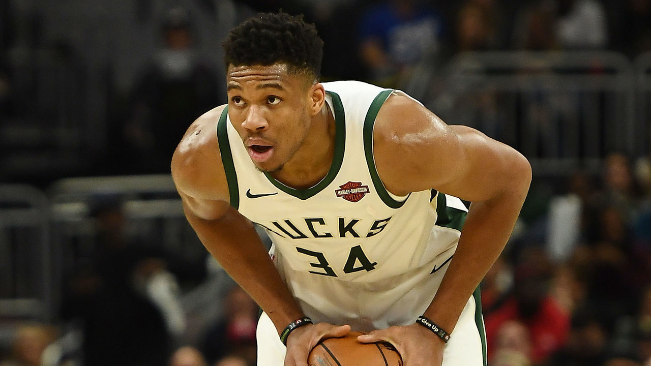 MILWAUKEE, WISCONSIN - NOVEMBER 21: Giannis Antetokounmpo #34 of the Milwaukee Bucks handles the ball during a game against the Portland Trail Blazers at Fiserv Forum on November 21, 2019 in Milwaukee, Wisconsin.