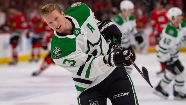CHICAGO, IL - APRIL 05: Dallas Stars defenseman John Klingberg (3) warms up prior to a game against the Chicago Blackhawks on April 5, 2019, at the United Center in Chicago, IL.