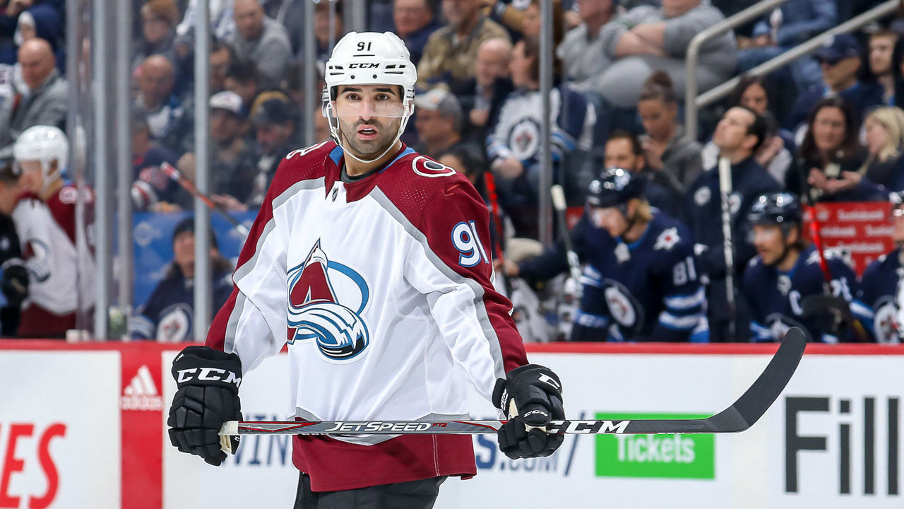WINNIPEG, MB - NOVEMBER 12: Nazem Kadri #91 of the Colorado Avalanche looks on during first period action against the Winnipeg Jets at the Bell MTS Place on November 12, 2019 in Winnipeg, Manitoba, Canada.
