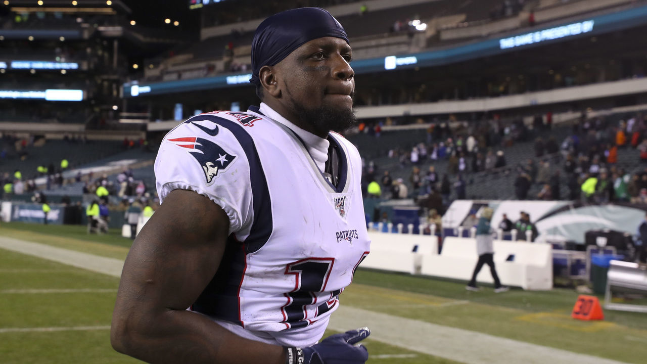 PHILADELPHIA, PA - NOVEMBER 17: Mohamed Sanu #14 of the New England Patriots walks off the field after the game against the Philadelphia Eagles at Lincoln Financial Field on November 17, 2019 in Philadelphia, Pennsylvania.