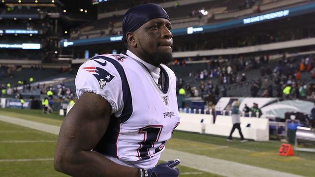 PHILADELPHIA, PA - NOVEMBER 17: Mohamed Sanu #14 of the New England Patriots walks off the field after the game against the Philadelphia Eagles at Lincoln Financial Field on November 17, 2019 in Philadelphia, Pennsylvania.