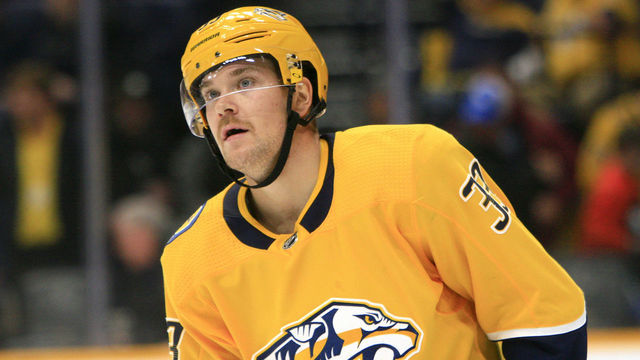 NASHVILLE, TN - NOVEMBER 16: Nashville Predators right wing Viktor Arvidsson (33) is shown during the NHL game between the Nashville Predators and Chicago Blackhawks, held on November 16, 2019, at Bridgestone Arena in Nashville, Tennessee.