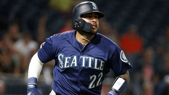 PITTSBURGH, PA - SEPTEMBER 17: Omar Narvaez #22 of the Seattle Mariners hits a solo home run in the sixth inning against the Pittsburgh Pirates during inter-league play at PNC Park on September 17, 2019 in Pittsburgh, Pennsylvania.