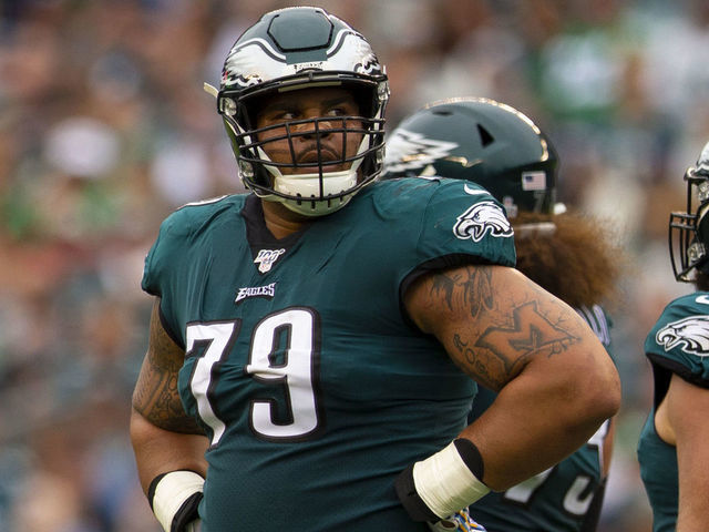 PHILADELPHIA, PA - OCTOBER 06: Brandon Brooks #79 of the Philadelphia Eagles looks on against the New York Jets at Lincoln Financial Field on October 6, 2019 in Philadelphia, Pennsylvania.