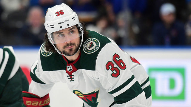 ST. LOUIS, MO. - OCTOBER 30: Minnesota Wild rightwing Mats Zuccarello (36) during a NHL game between the Minnesota Wild and the St. Louis Blues on October 30, 2019, at Enterprise Center, St. Louis, MO.