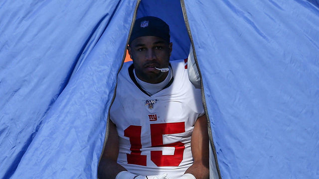 CHICAGO, ILLINOIS - NOVEMBER 24: Golden Tate #15 of the New York Giants is tested for a concussion after taking a hit in the first quarter against the Chicago Bears at Soldier Field on November 24, 2019 in Chicago, Illinois.