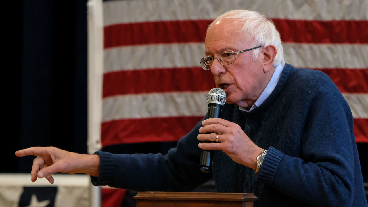 FRANKLIN, UNITED STATES - 2019/11/23: Presidential candidate Bernie Sanders addresses his supporters in Franklin his a campaign ahead of the presidential election.