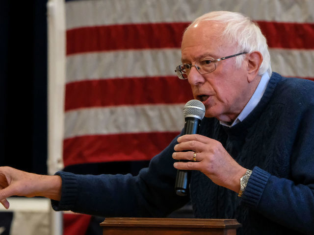 FRANKLIN, UNITED STATES - 2019/11/23: Presidential candidate Bernie Sanders addresses his supporters in Franklin his a campaign ahead of the presidential election.