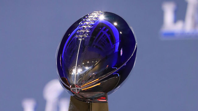 ATLANTA, GA - JANUARY 30: The Vince Lombardi Trophy on display during National Football League Commissioner Roger Goodell Press Conference on January 30, 2019 at the Georgia World Congress Center in Atlanta GA.