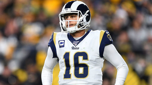 PITTSBURGH, PA - NOVEMBER 10: Jared Goff #16 of the Los Angeles Rams reacts after throwing an incomplete pass during the first quarter against the Pittsburgh Steelers at Heinz Field on November 10, 2019 in Pittsburgh, Pennsylvania.