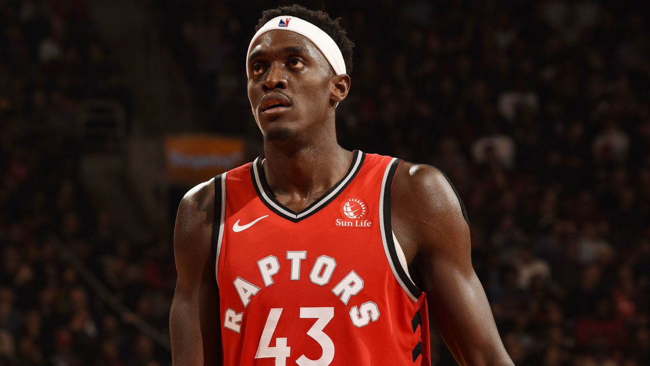 TORONTO, CANADA - NOVEMBER 25: Pascal Siakam #43 of the Toronto Raptors shoots a free throw during the game against the Philadelphia 76ers on November 25, 2019 at the Scotiabank Arena in Toronto, Ontario, Canada. Mandatory Copyright Notice: Copyright 2019 NBAE