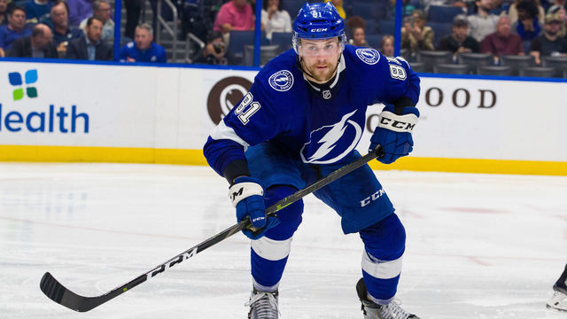 TAMPA, FL - NOVEMBER 14: Erik Cernak #81 of the Tampa Bay Lightning skates against the New York Rangers during the second period at Amalie Arena on November 14, 2019 in Tampa, Florida. "n