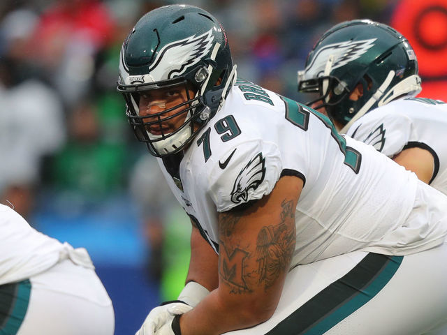 ORCHARD PARK, NY - OCTOBER 27: Brandon Brooks #79 of the Philadelphia Eagles waits for the snap against the Buffalo Bills at New Era Field on October 27, 2019 in Orchard Park, New York. Eagles beat the Bills 31 to 13.