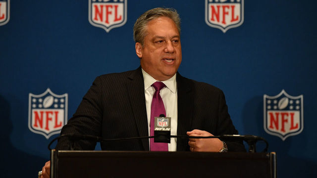 ORLANDO, FL - MARCH 26: NFL Vice President of Officiating Alberto Riveron speaks during a press conference regarding rule changes at the 2018 NFL Annual Meetings at the Ritz Carlton Orlando, Great Lakes on March 26, 2018 in Orlando, Florida.