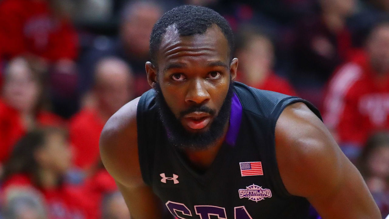 PISCATAWAY, NJ - NOVEMBER 20: Stephen F. Austin Lumberjacks forward Nathan Bain (23) during the first half of the College Basketball game between the Rutgers Scarlet Knights and the Stephen F. Austin Lumberjacks on November 20, 2019 at the Louis Brown Athletic Center in Piscataway, NJ.