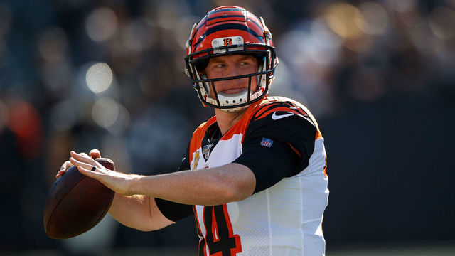 OAKLAND, CA - NOVEMBER 17: Quarterback Andy Dalton #14 of the Cincinnati Bengals warms up before the game against the Oakland Raiders at RingCentral Coliseum on November 17, 2019 in Oakland, California. The Oakland Raiders defeated the Cincinnati Bengals 17-10.
