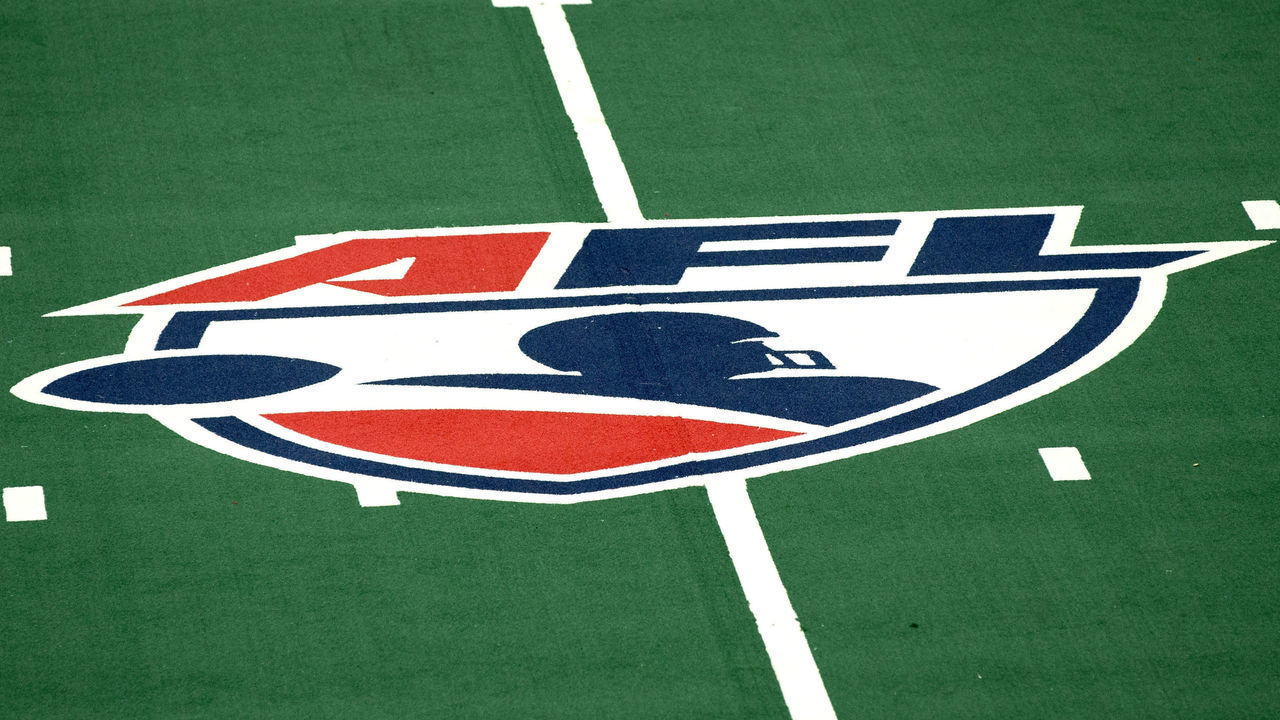 CLEVELAND, OH - MAY 06: The Arena Football League logo at midfield during the fourth quarter of the Arena Football League game between the Philadelphia Soul and Cleveland Gladiators on May 6, 2017, at Quicken Loans Arena in Cleveland, OH. Philadelphia defeated Cleveland 69-67.