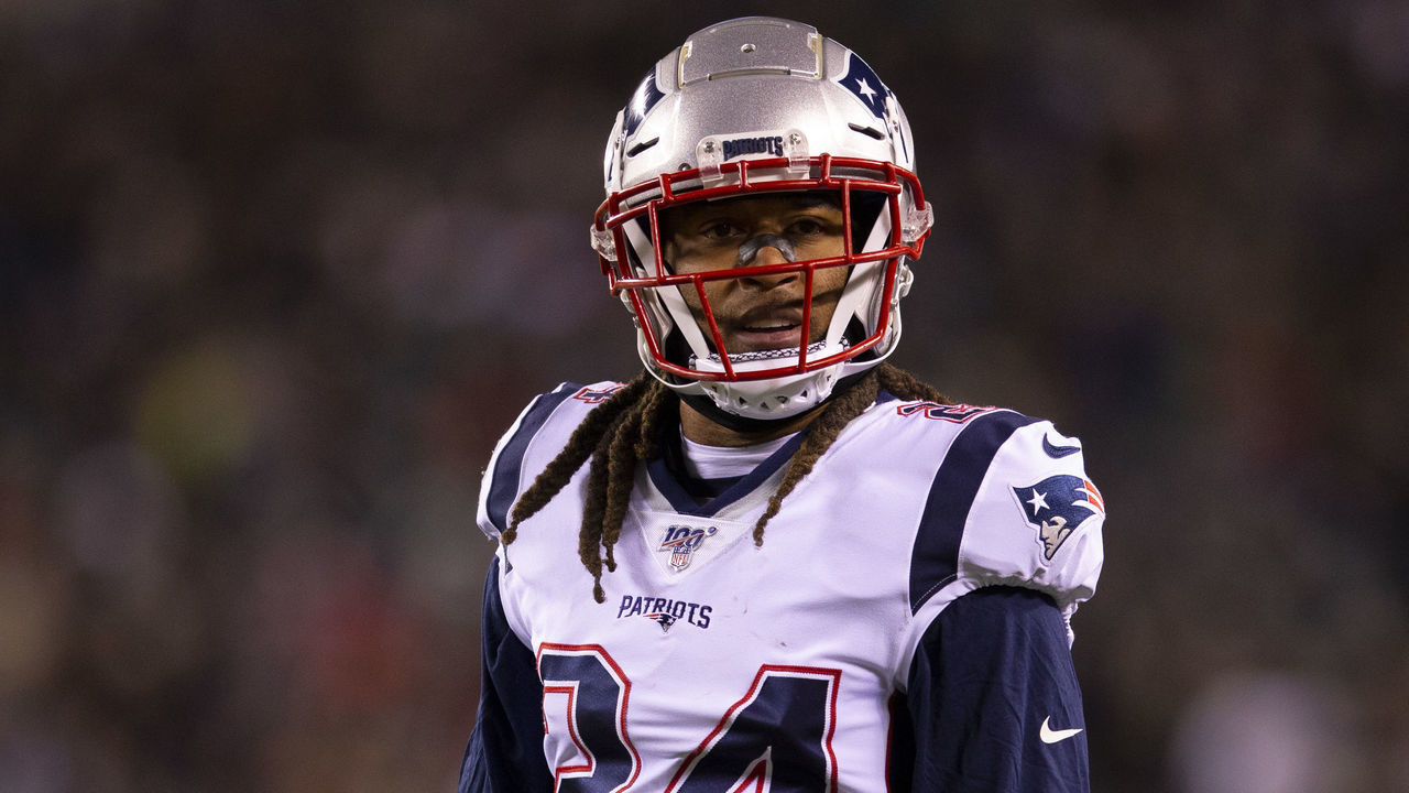 PHILADELPHIA, PA - NOVEMBER 17: Stephon Gilmore #24 of the New England Patriots looks on against the Philadelphia Eagles at Lincoln Financial Field on November 17, 2019 in Philadelphia, Pennsylvania.