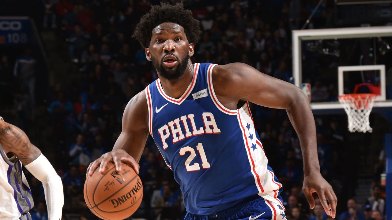 PHILADELPHIA, PA - NOVEMBER 27: Joel Embiid #21 of the Philadelphia 76ers handles the ball against the Sacramento Kings on November 27, 2019 at the Wells Fargo Center in Philadelphia, Pennsylvania NOTE TO USER: User expressly acknowledges and agrees that, by downloading and/or using this Photograph, user is consenting to the terms and conditions of the Getty Images License Agreement. Mandatory Copyright Notice: Copyright 2019 NBAE