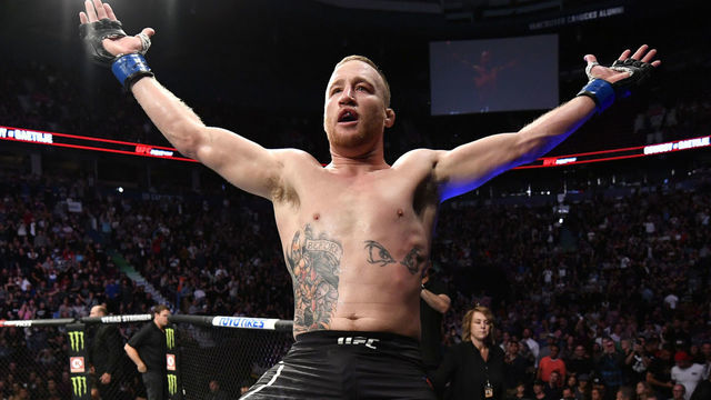 VANCOUVER, BRITISH COLUMBIA - SEPTEMBER 14: Justin Gaethje celebrates after defeating Donald Cerrone in their lightweight bout during the UFC Fight Night event at Rogers Arena on September 14, 2019 in Vancouver, Canada.