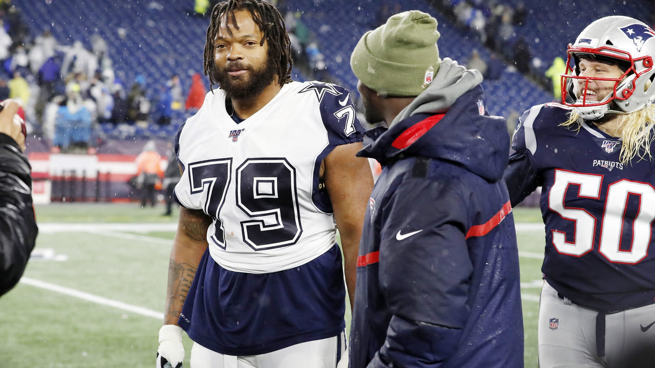 FOXBOROUGH, MA - NOVEMBER 24: Dallas Cowboys defensive end Michael Bennett (79) after a game between the New England Patriots and the Dallas Cowboys on November 24, 2019, at Gillette Stadium in Foxborough, Massachusetts.