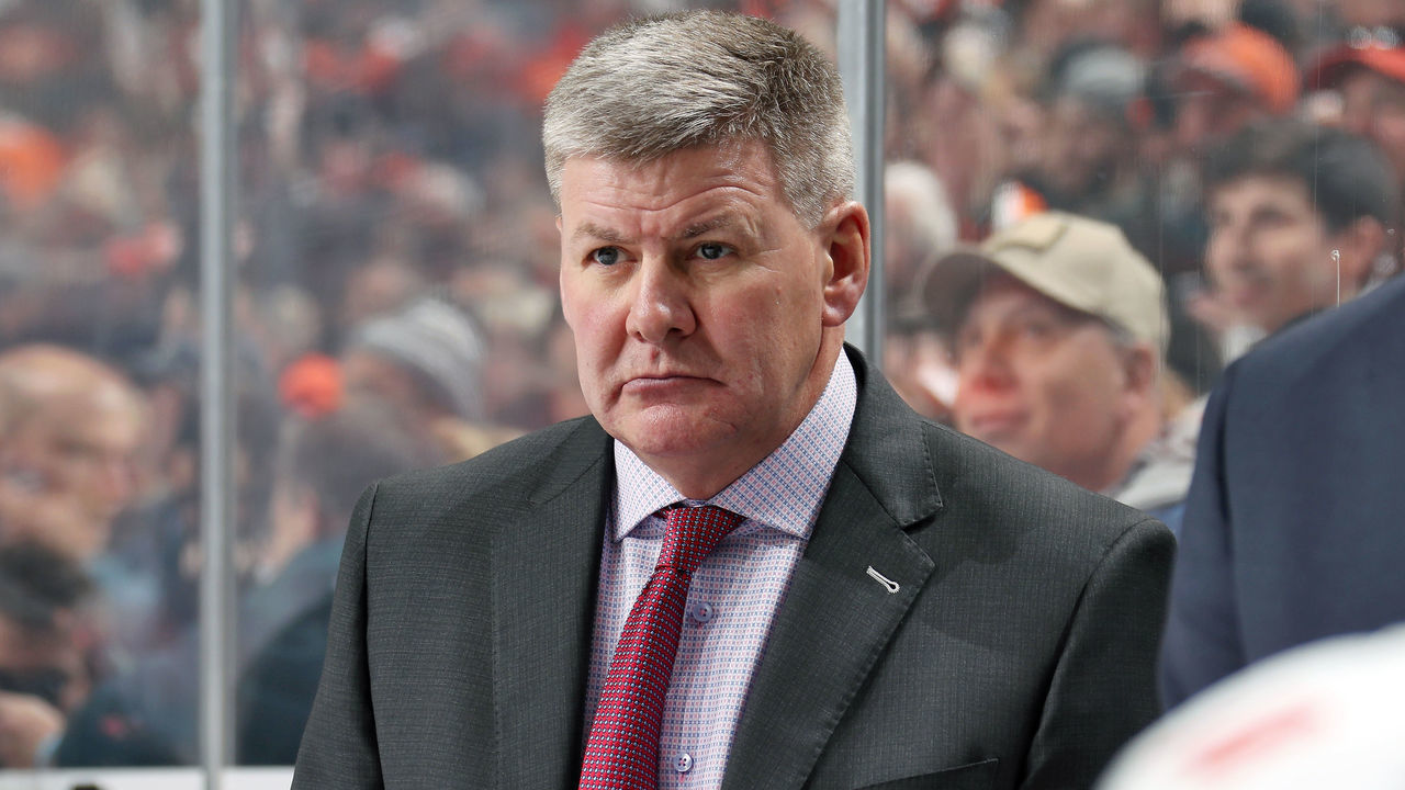 PHILADELPHIA, PA - NOVEMBER 23: Head Coach of the Calgary Flames Bill Peters looks on during his team's game against the Philadelphia Flyers on November 23, 2019 at the Wells Fargo Center in Philadelphia, Pennsylvania.