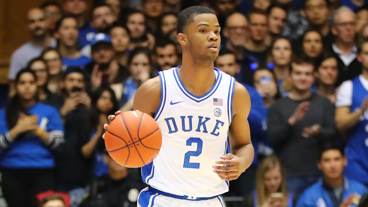 DURHAM, NC - NOVEMBER 26: Duke Blue Devils guard Cassius Stanley (2) with the ball during the 1st half of the Duke Blue Devils game versus the Stephen F Austin Lumberjacks on November 26th, 2019 at Cameron Indoor Stadium in Durham, NC.