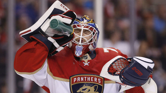 SUNRISE, FLORIDA - NOVEMBER 14: Sergei Bobrovsky #72 of the Florida Panthers cools down against the Winnipeg Jets during the second period at BB&T Center on November 14, 2019 in Sunrise, Florida.