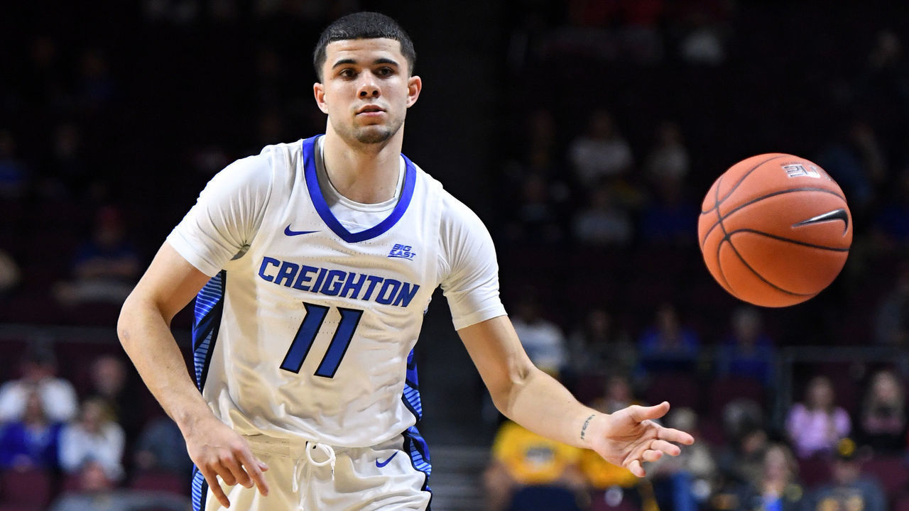 LAS VEGAS, NEVADA - NOVEMBER 28: Marcus Zegarowski #11 of the Creighton Bluejays passes against the San Diego State Aztecs during the 2019 Continental Tire Las Vegas Invitational basketball tournament at the Orleans Arena on November 28, 2019 in Las Vegas, Nevada. The Aztecs defeated the Bluejays 83-52.