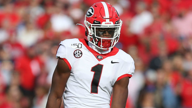 JACKSONVILLE, FL - NOVEMBER 02: Georgia Bulldogs wide receiver George Pickens (1) lines up for a play during the game between the Georgia Bulldogs and the Florida Gators on November 2, 2019 at TIAA Bank Field in Jacksonville, Fl.