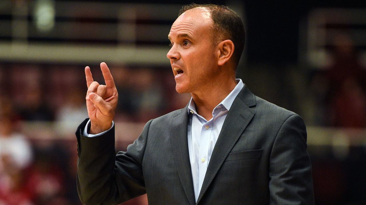 PALO ALTO, CA - FEBRUARY 08: Oregon State Head Coach Scott Rueck during the women's basketball game between the Oregon State Beavers and the Stanford Cardinal at Maples Pavilion on February 9, 2019 in Palo Alto, CA.