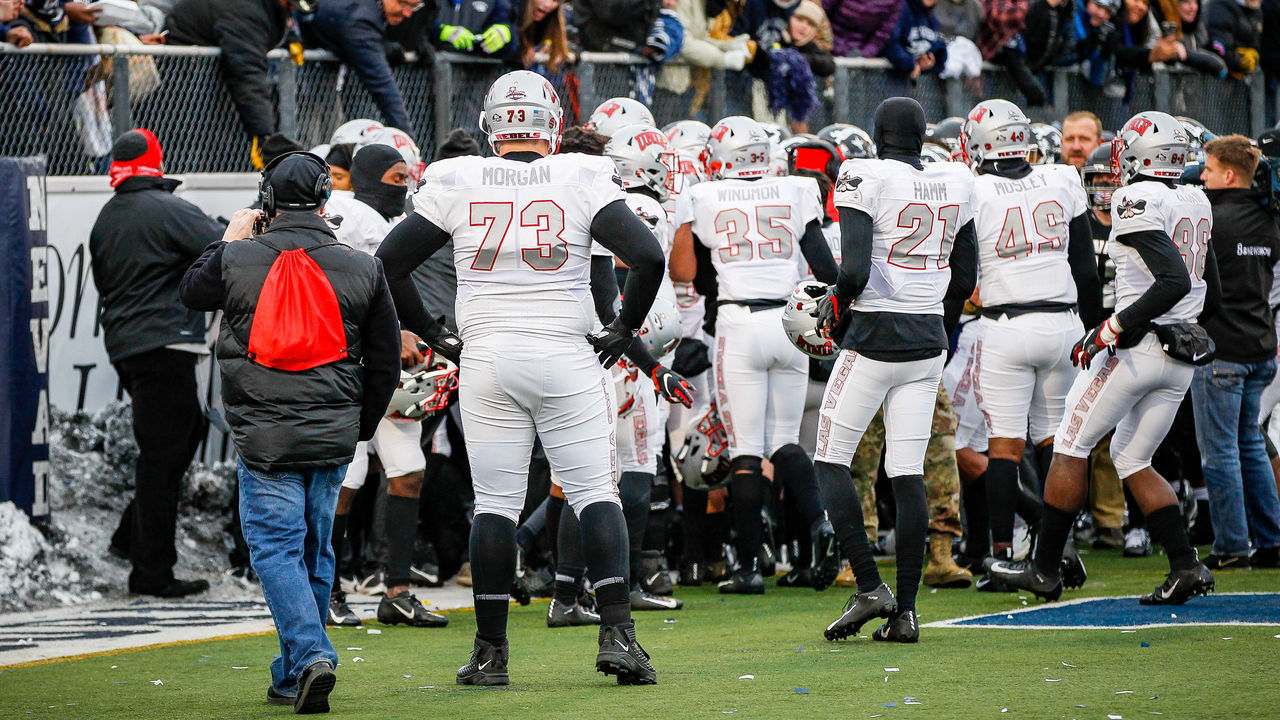 RENO, NEVADA - NOVEMBER 30: A fight breaks out in the end zone after the game between the Nevada Wolf Pack and the UNLV Rebels where the UNLV Rebels won in overtime at Mackay Stadium on November 30, 2019 in Reno, Nevada.