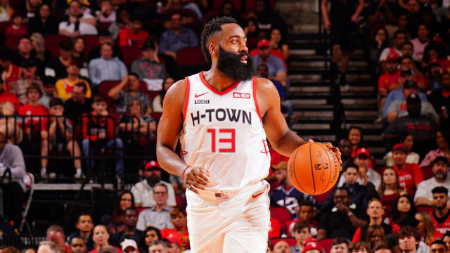 HOUSTON, TX - NOVEMBER 30: James Harden #13 of the Houston Rockets handles the ball against the Atlanta Hawks on November 30, 2019 at the Toyota Center in Houston, Texas. Mandatory Copyright Notice: Copyright 2019 NBAE