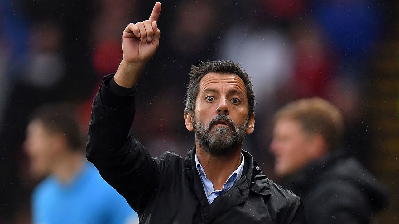 WATFORD, ENGLAND - OCTOBER 26: Quique Sanchez Flores, Manager of Watford reacts during the Premier League match between Watford FC and AFC Bournemouth at Vicarage Road on October 26, 2019 in Watford, United Kingdom.