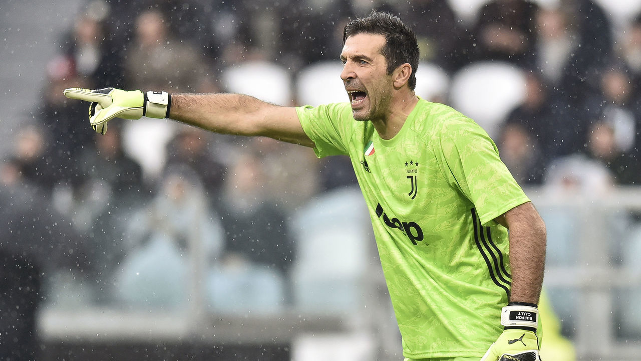 TURIN, ITALY - DECEMBER 01: Juventus' goalkeeper Gianluigi Buffon issues instuctions during the Serie A match between Juventus and US Sassuolo on December 1, 2019 in Turin, Italy.