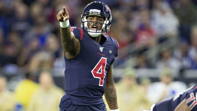 HOUSTON, TX - NOVEMBER 21: Deshaun Watson #4 of the Houston Texans directs the offense at the line of scrimmage during a game against the Indianapolis Colts at NRG Stadium on November 21, 2019 in Houston, Texas. The Texans defeated the Colts 20-17.