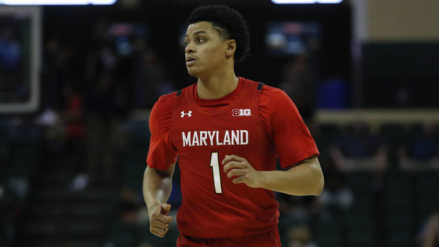ORLANDO, FL - NOVEMBER 29: Maryland Terrapins guard Anthony Cowan Jr. (1) during the 2019 Orlando Invitational mens college basketball game between the Maryland Terrapins and Harvard Crimson on November 29, 2019 at the HP Field House in Orlando, FL.