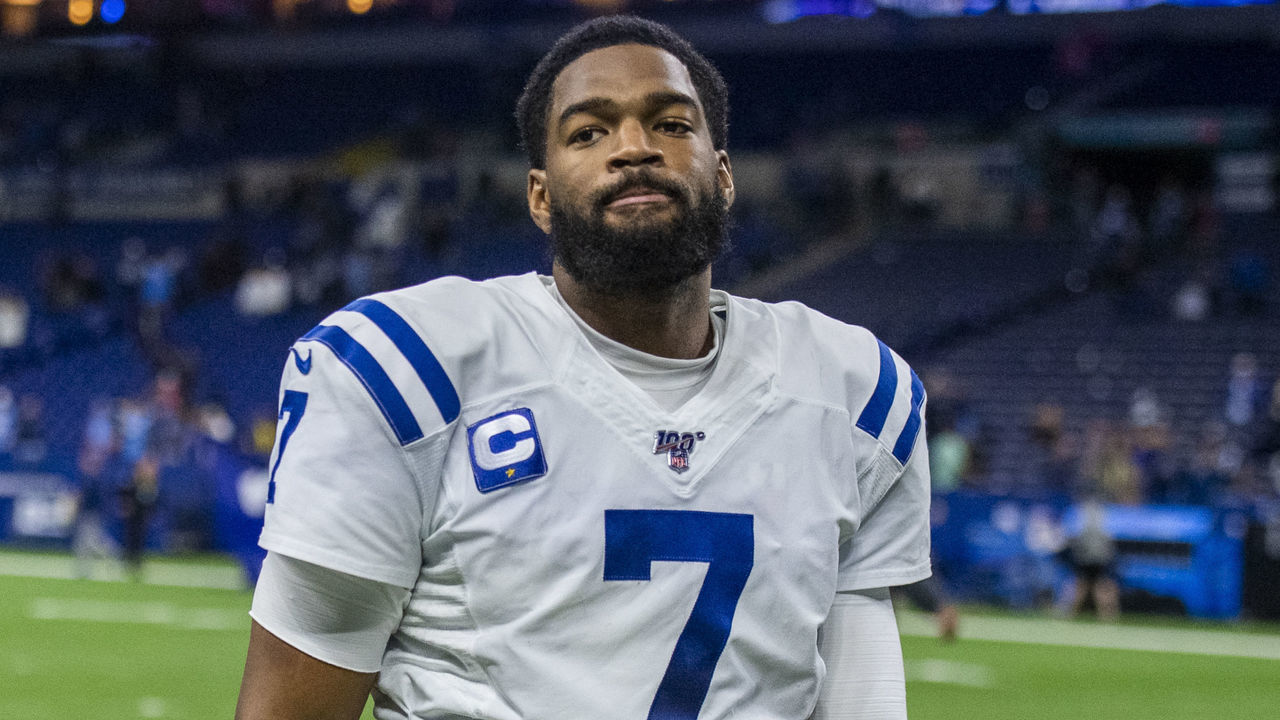 INDIANAPOLIS, IN - DECEMBER 01: Jacoby Brissett #7 of the Indianapolis Colts walks off the field after the loss to the Tennessee Titans at Lucas Oil Stadium on December 1, 2019 in Indianapolis, Indiana.