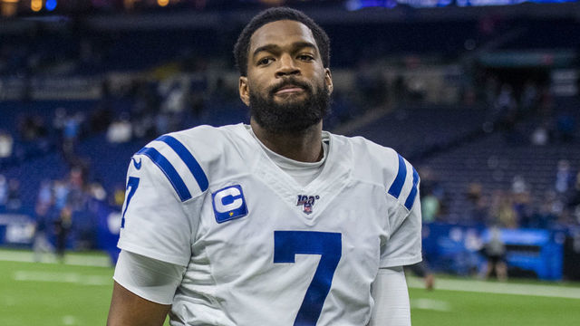 INDIANAPOLIS, IN - DECEMBER 01: Jacoby Brissett #7 of the Indianapolis Colts walks off the field after the loss to the Tennessee Titans at Lucas Oil Stadium on December 1, 2019 in Indianapolis, Indiana.