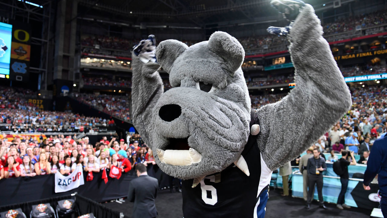GLENDALE, AZ - APRIL 03: The Gonzaga Bulldogs mascot performs against the North Carolina Tar Heels during the 2017 NCAA Photos via Getty Images Men's Final Four National Championship game at University of Phoenix Stadium on April 3, 2017 in Glendale, Arizona.
