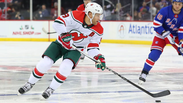 NEWARK, NJ - NOVEMBER 30: New Jersey Devils left wing Taylor Hall (9) skates during the first period of the National Hockey League game between the New Jersey Devils and the New York Rangers on November 30, 2019 at the Prudential Center in Newark, NJ.