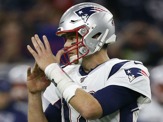 HOUSTON, TEXAS - DECEMBER 01: Tom Brady #12 of the New England Patriots calls a timeout during the fourth quarter against the Houston Texans at NRG Stadium on December 01, 2019 in Houston, Texas.