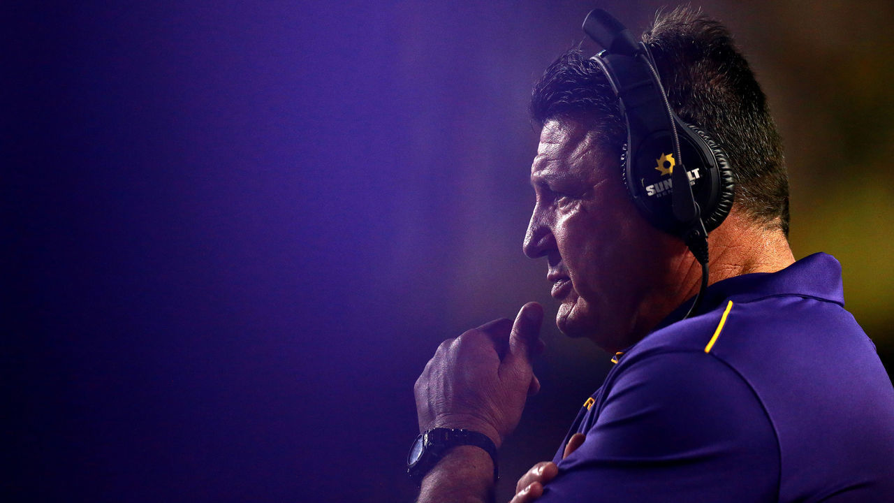 BATON ROUGE, LOUISIANA - NOVEMBER 30: head coach Ed Orgeron of the LSU Tigers looks on during a game at Tiger Stadium against the Texas A&M Aggies on November 30, 2019 in Baton Rouge, Louisiana.