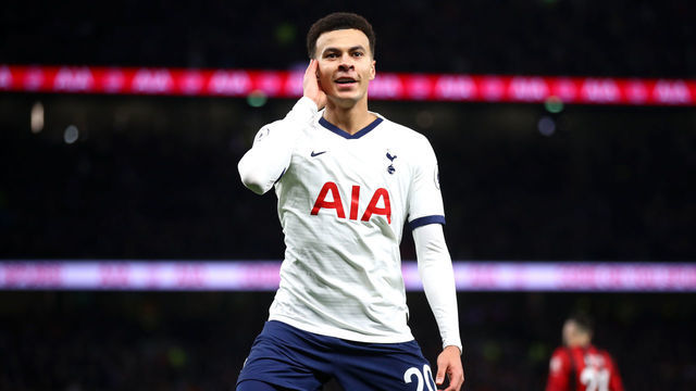 LONDON, ENGLAND - NOVEMBER 30: Dele Alli of Tottenham Hotspur celebrates after scoring his team's second goal during the Premier League match between Tottenham Hotspur and AFC Bournemouth at Tottenham Hotspur Stadium on November 30, 2019 in London, United Kingdom.