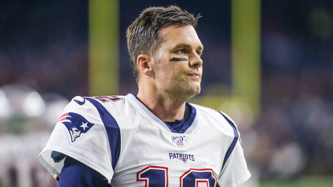 HOUSTON, TX - DECEMBER 01: New England Patriots quarterback Tom Brady (12) walks off the field after warmups prior to the game between the New England Patriots and Houston Texans on December 1, 2019 at NRG Stadium in Houston, TX.